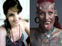 Fotografie zobrazující proměnu v rohatou upíří ženu s tetováním