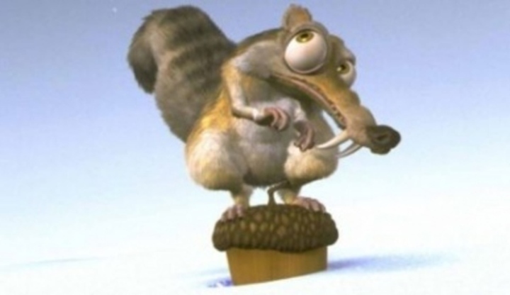 Kreslený snímek veverky z filmu Doba ledová
