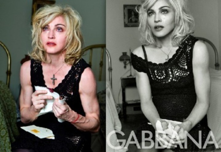 Madonna před a po úpravě ve Photoshopu