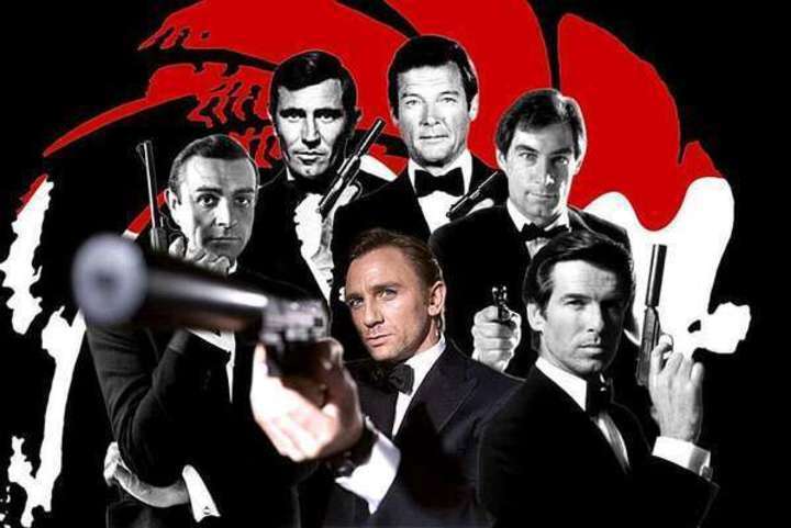 Snímek znázorňující herce z filmů o Jamesi Bondovi
