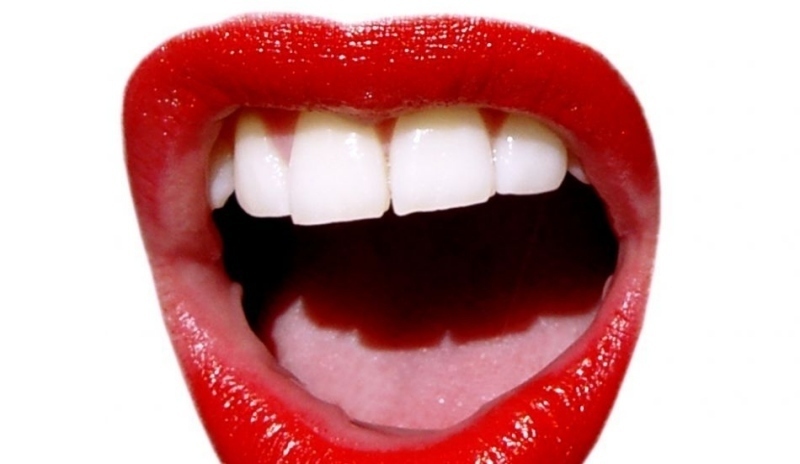 Fotografie zobrazující otevřenou pusu s červenými rty
