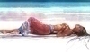 Daniela Peštová na písčité pláži s rukama na prsou
