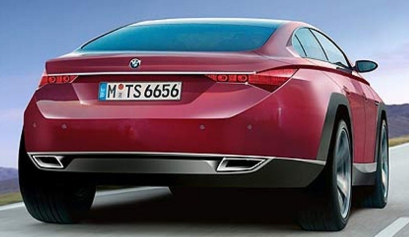 Snímek zadní části auta BMW X6 červené barvy