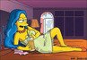 Kreslená postava Marge Simpsonová ležící na posteli