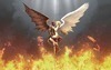 Fotografie zobrazující démona s andělem v ohni