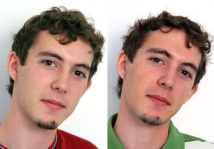 Fotografie muže před a po použití samoopalovacího krému