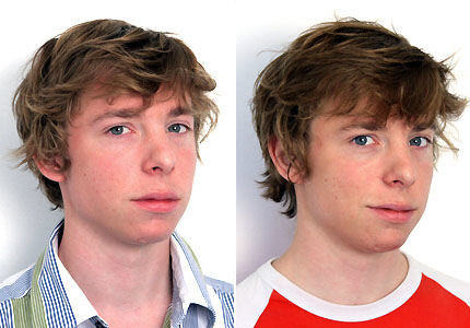 Snímek muže před a po samoopalovacím krému