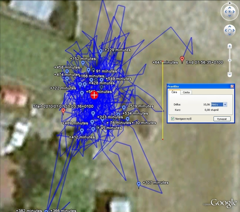 Snímek záznamu tolerance výpočtu GPS polohy