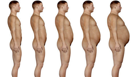 Fotografie muže a jeho zvyšující se hmotnosti